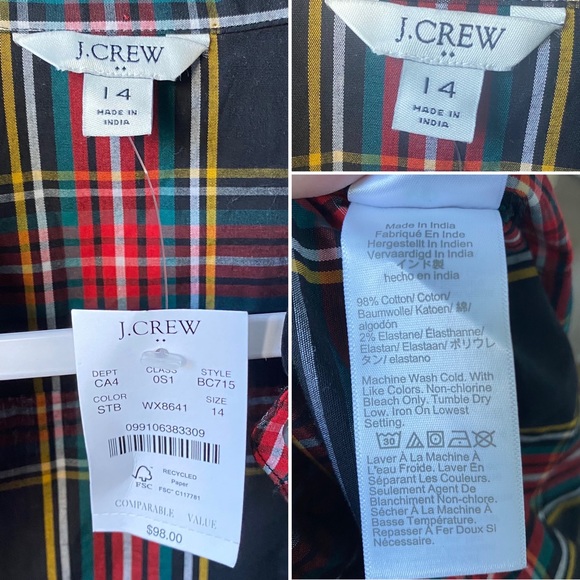J. Crew Factory Ruffle Neck Shirt Dress Stewart Plaid Size 14 Holiday Christmas - Picture 13 of 13